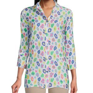 Multiples Women Colorful Abstract Leopard Print Crinkle Woven 3/4 Sleeve PM NWT